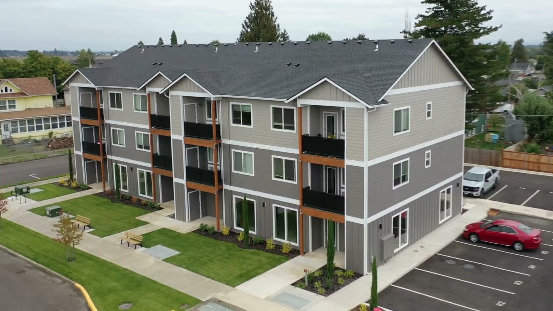 Aerial view of a Double K managed apartment building in the Mid-Willamette Valley